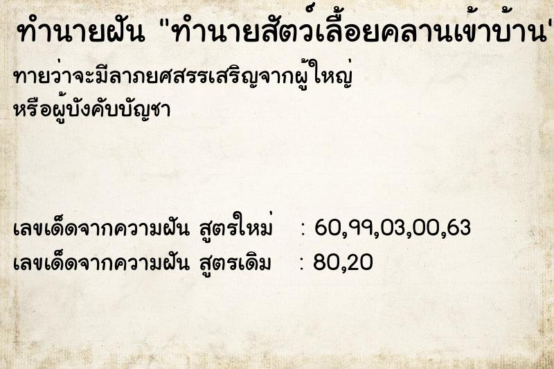 ทำนายฝันทำนายฝันทำนายสัตว์เลื้อยคลานเข้าบ้าน