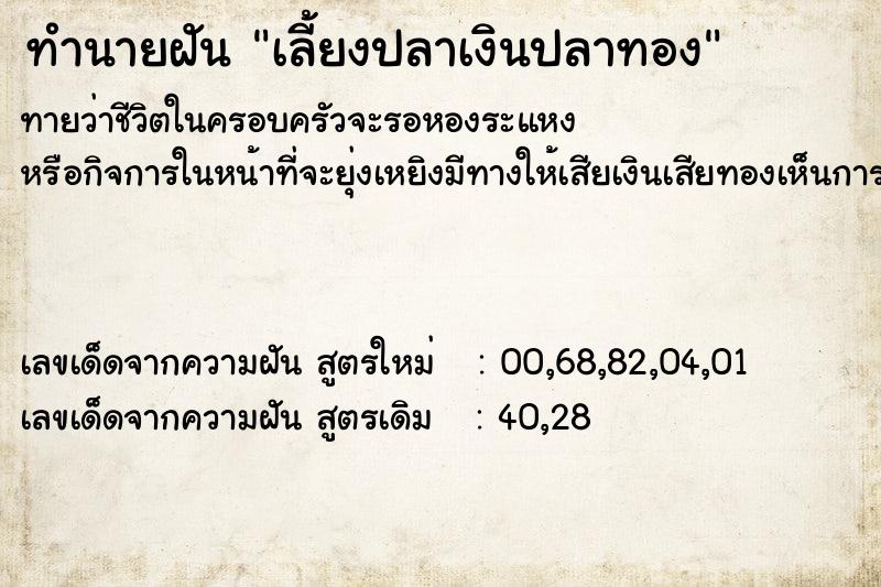 ทำนายฝันเลี้ยงปลาเงินปลาทอง ทำนายฝันทำนายฝันเลี้ยงปลาเงินปลาทอง