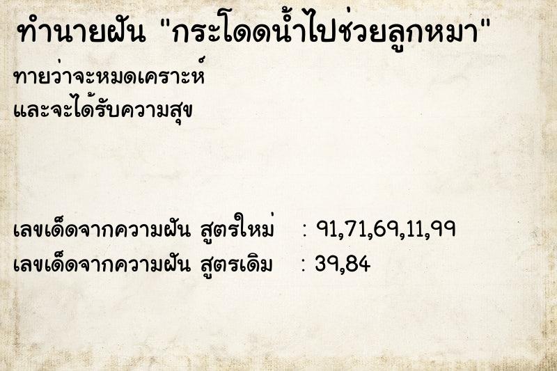 ทำนายฝันกระโดดน้ำไปช่วยลูกหมา ทำนายฝันทำนายฝันกระโดดน้ำไปช่วยลูกหมา