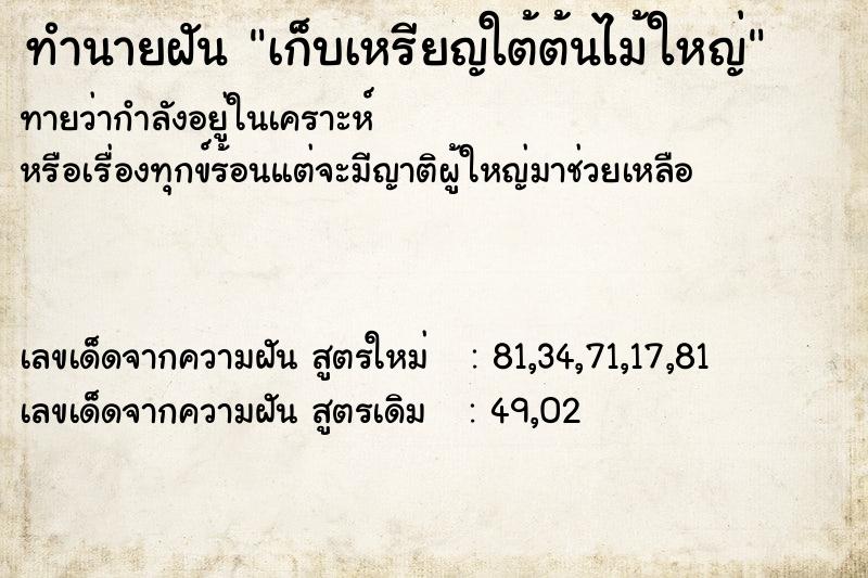 ทำนายฝัน เก็บเหรียญใต้ต้นไม้ใหญ่ ทำนายฝัน เก็บเหรียญใต้ต้นไม้ใหญ่