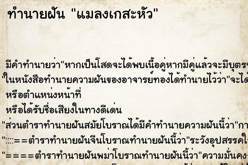 ทำนายฝันทำนายฝันแมลงเกสะหัว