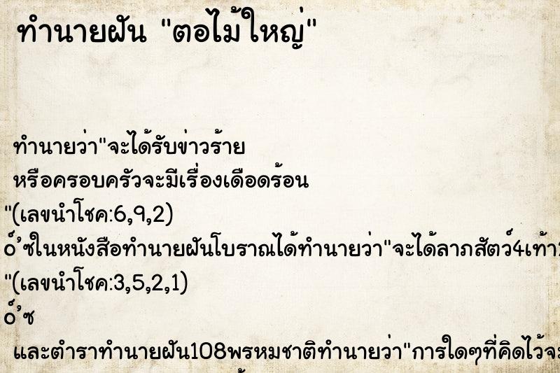 ทำนายฝัน ตอไม้ใหญ่ ตำราโบราณ แม่นที่สุดในโลก