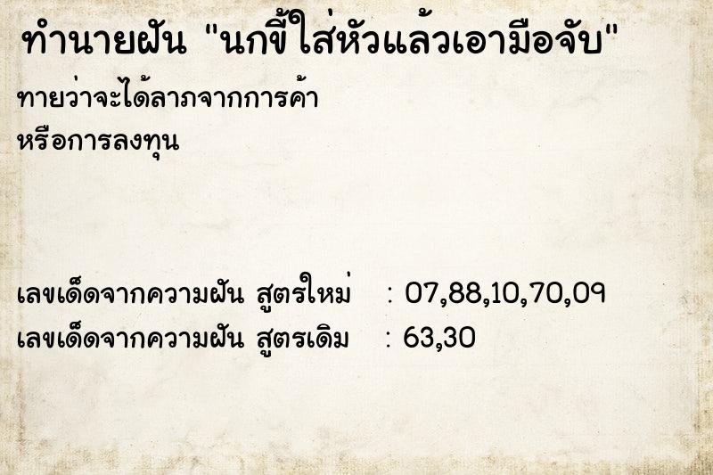 ทำนายฝันทำนายฝันนกขี้ใส่หัวแล้วเอามือจับ