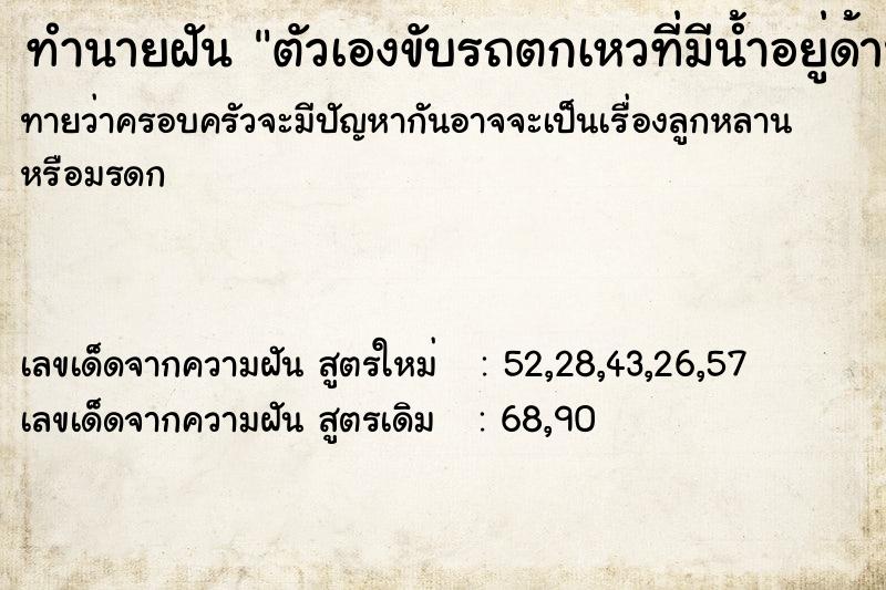 ทำนายฝันตัวเองขับรถตกเหวที่มีน้ำอยู่ด้านล่าง ทำนายฝันทำนายฝันตัวเองขับรถตกเหวที่มีน้ำอยู่ด้านล่าง