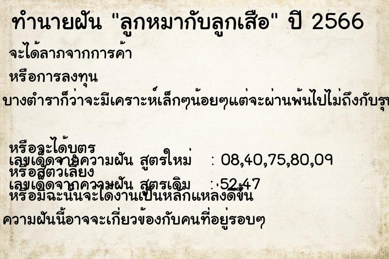 ทำนายฝันทำนายฝันลูกหมากับลูกเสือ