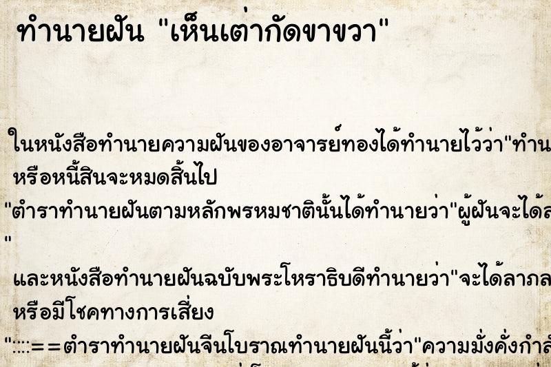 ทำนายฝันเห็นเต่ากัดขาขวา ทำนายฝันทำนายฝันเห็นเต่ากัดขาขวา