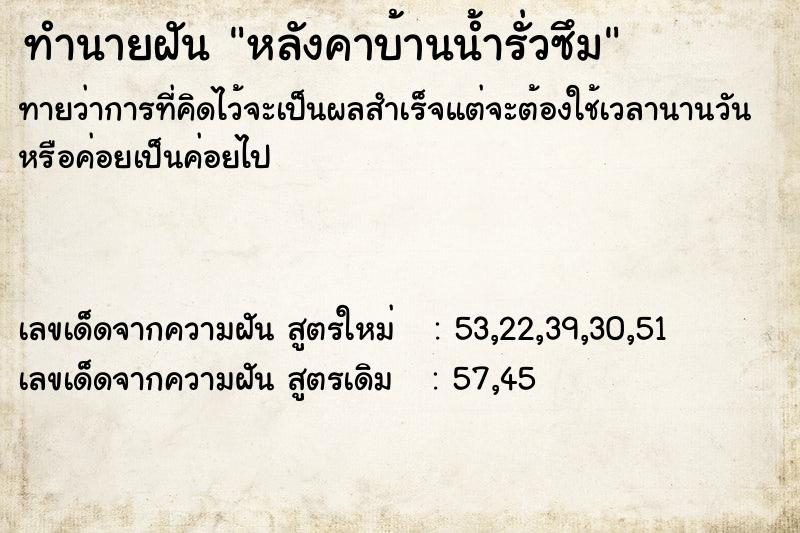 ทำนายฝันทำนายฝันหลังคาบ้านน้ำรั่วซึม