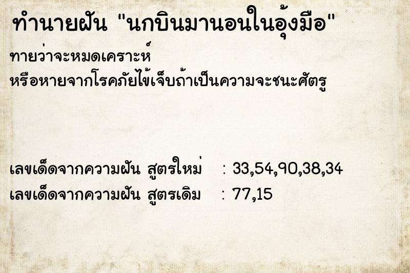 ทำนายฝันนกบินมานอนในอุ้งมือ ทำนายฝันทำนายฝันนกบินมานอนในอุ้งมือ