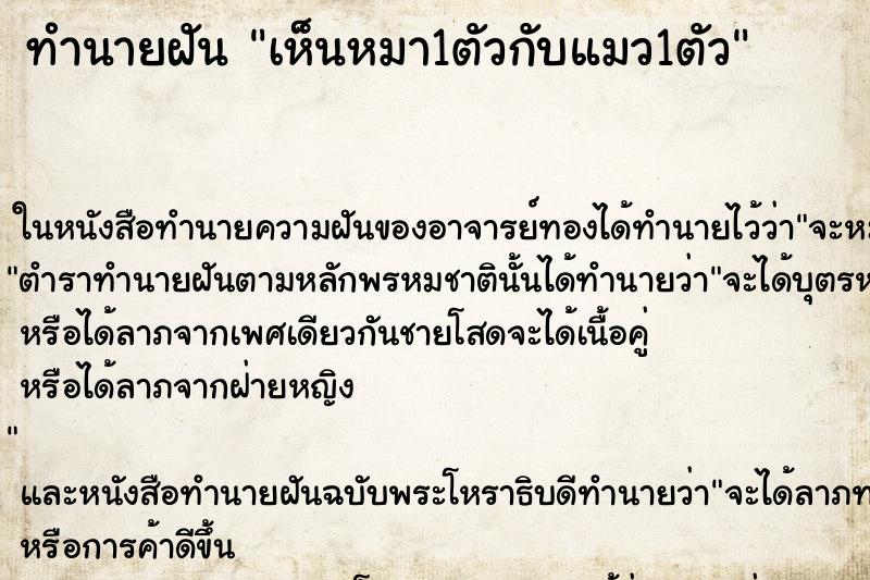 ทำนายฝัน เห็นหมา1ตัวกับแมว1ตัว ทำนายฝัน เห็นหมา1ตัวกับแมว1ตัว