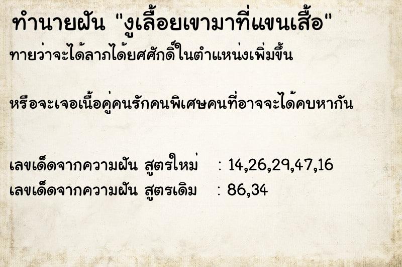 ทำนายฝันทำนายฝันงูเลื้อยเขามาที่แขนเสื้อ