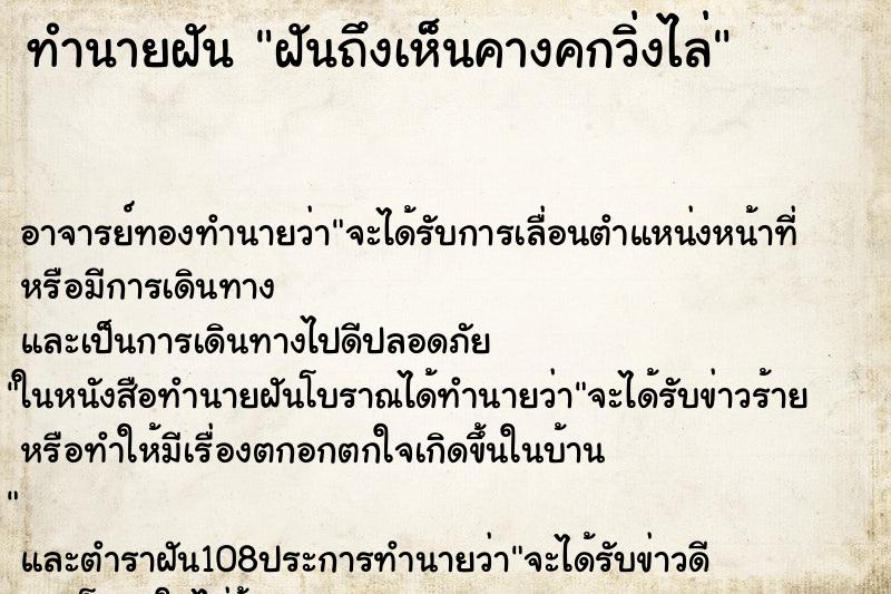 ทำนายฝันทำนายฝันฝันถึงเห็นคางคกวิ่งไล่