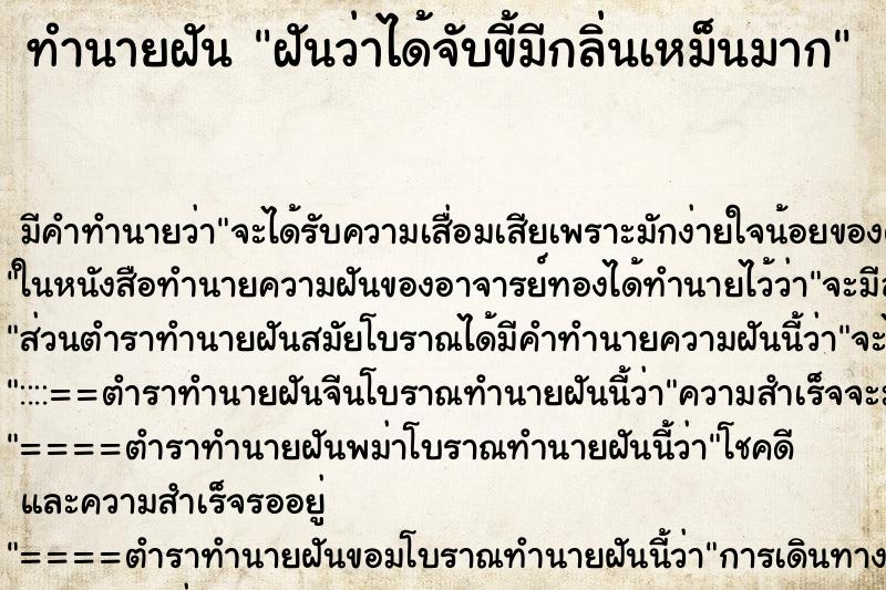 ทำนายฝัน ฝันว่าได้จับขี้มีกลิ่นเหม็นมาก ตำราโบราณ แม่นที่สุดในโลก