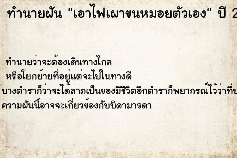 ทำนายฝัน เอาไฟเผาขนหมอยตัวเอง ทำนายฝัน เอาไฟเผาขนหมอยตัวเอง