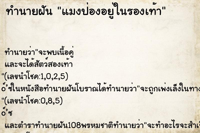 ทำนายฝัน แมงป่องอยู่ในรองเท้า