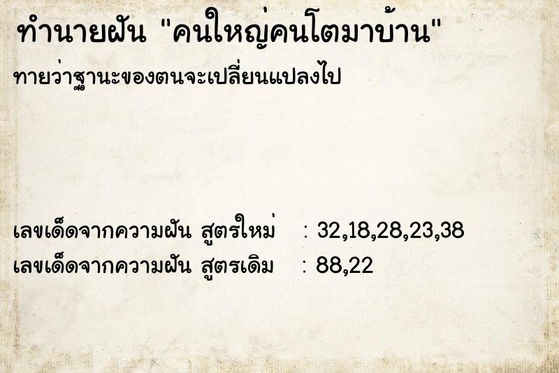 ทำนายฝันคนใหญ่คนโตมาบ้าน ทำนายฝันทำนายฝันคนใหญ่คนโตมาบ้าน