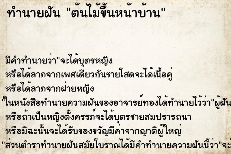 ทำนายฝันทำนายฝันต้นไม้ขึ้นหน้าบ้าน