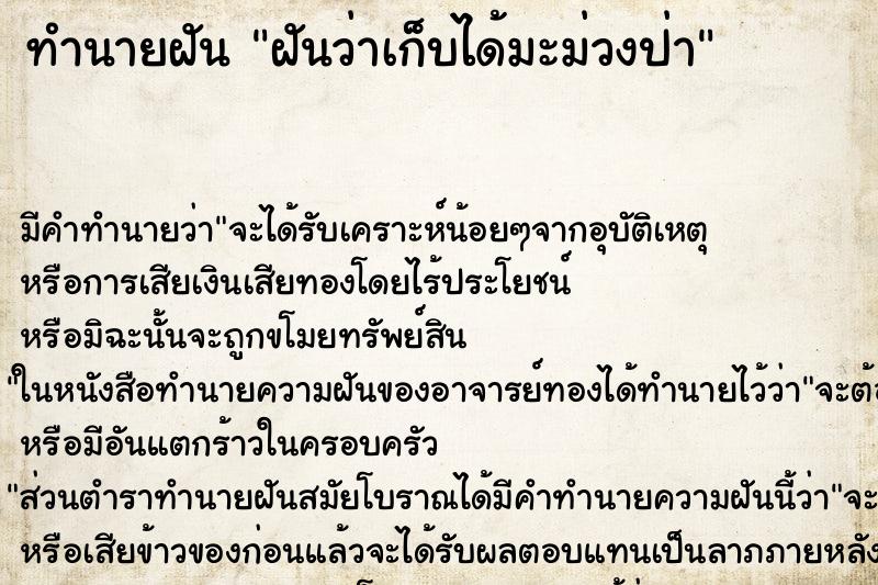 ทำนายฝันฝันว่าเก็บได้มะม่วงป่า ทำนายฝันทำนายฝันฝันว่าเก็บได้มะม่วงป่า