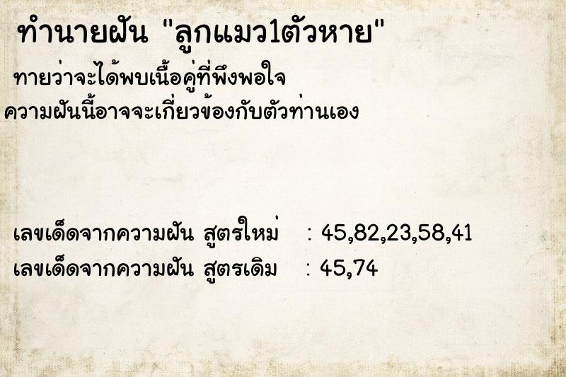 ทำนายฝันลูกแมว1ตัวหาย ทำนายฝันทำนายฝันลูกแมว1ตัวหาย
