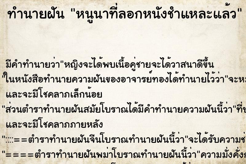 ทำนายฝันทำนายฝันหนูนาที่ลอกหนังชำแหละแล้ว