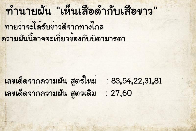 ทำนายฝัน เห็นเสือดำกับเสือขาว ทำนายฝัน เห็นเสือดำกับเสือขาว