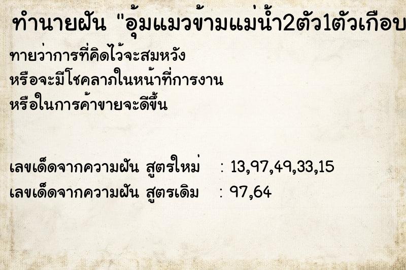 ทำนายฝันทำนายฝันอุ้มแมวข้ามแม่น้ำ2ตัว1ตัวเกือบตาย