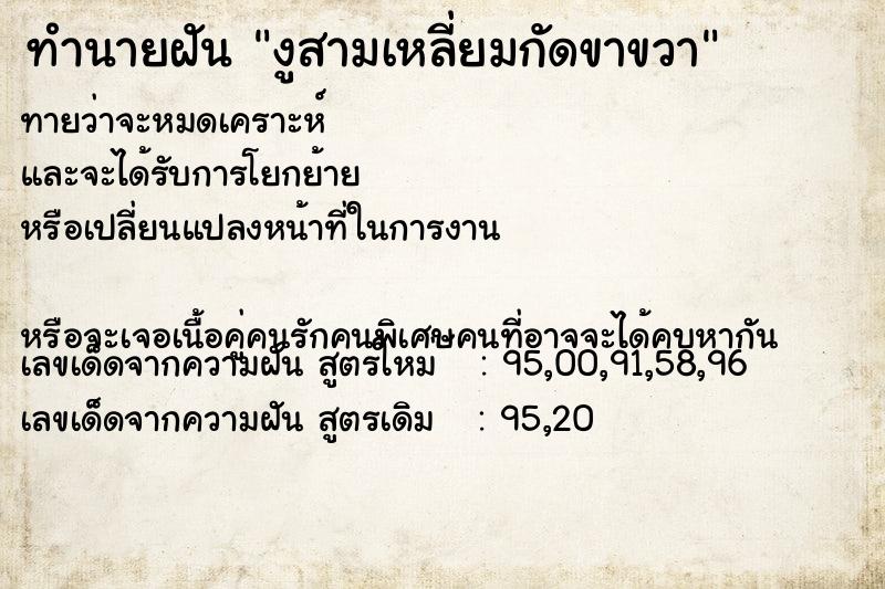 ทำนายฝัน งูสามเหลี่ยมกัดขาขวา