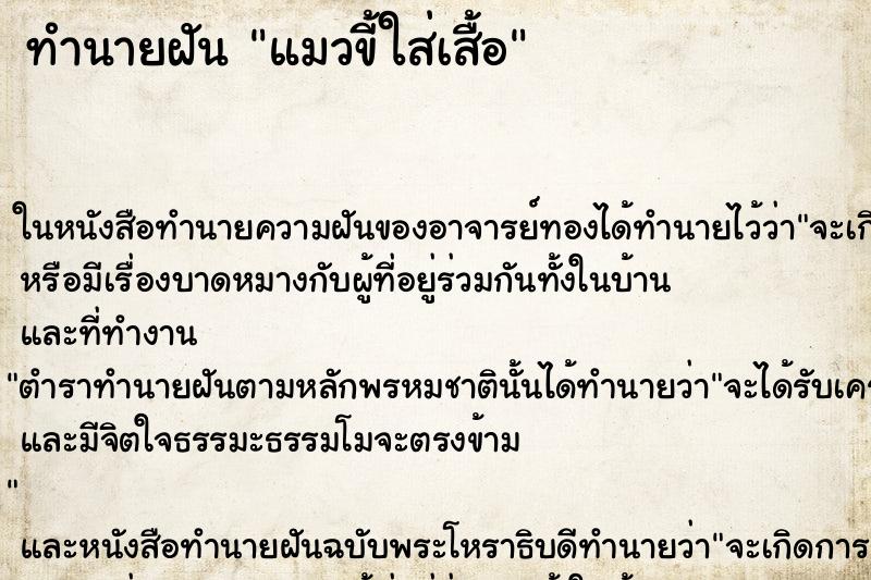 ทำนายฝันทำนายฝันแมวขี้ใส่เสื้อ