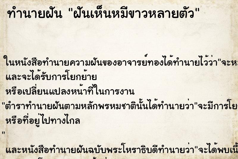 ทำนายฝันทำนายฝันฝันเห็นหมีขาวหลายตัว