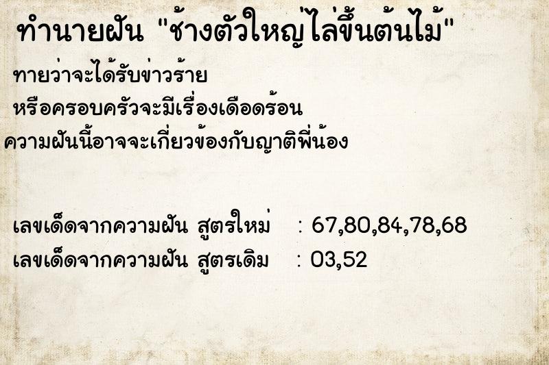 ทำนายฝันทำนายฝันช้างตัวใหญ่ไล่ขึ้นต้นไม้