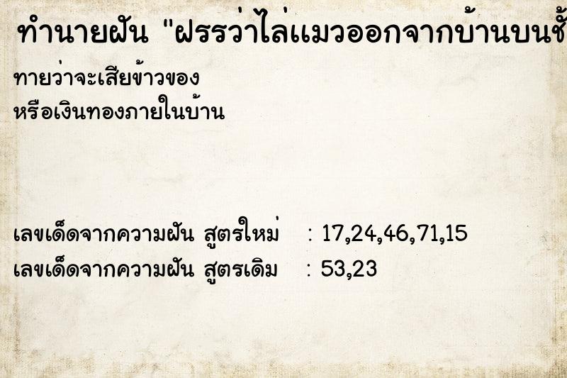 ทำนายฝันทำนายฝันฝรรว่าไล่เเมวออกจากบ้านบนชั้น2ล่ะจ