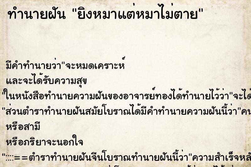 ทำนายฝัน ยิงหมาแต่หมาไม่ตาย ทำนายฝัน ยิงหมาแต่หมาไม่ตาย