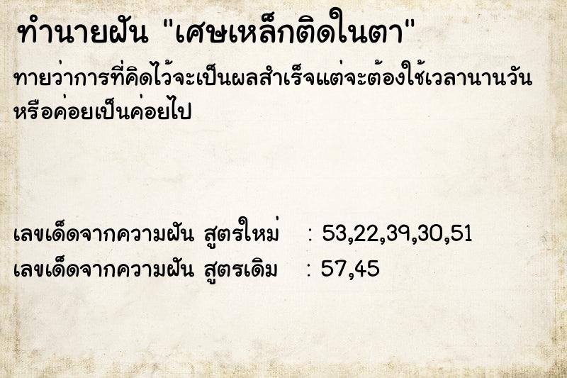 ทำนายฝันทำนายฝันเศษเหล็กติดในตา