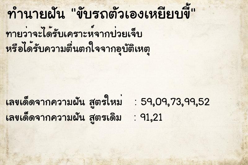 ทำนายฝันขับรถตัวเองเหยียบขี้ ทำนายฝันทำนายฝันขับรถตัวเองเหยียบขี้