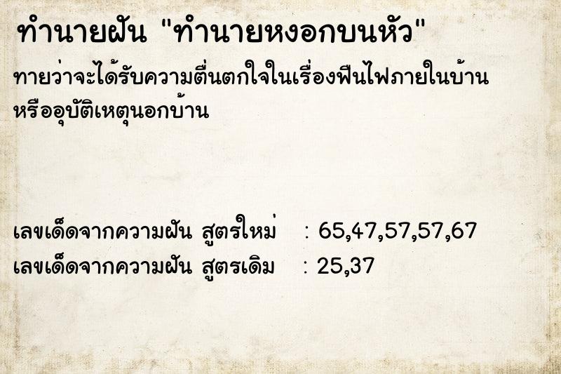 ทำนายฝัน ทำนายหงอกบนหัว ทำนายฝัน ทำนายหงอกบนหัว