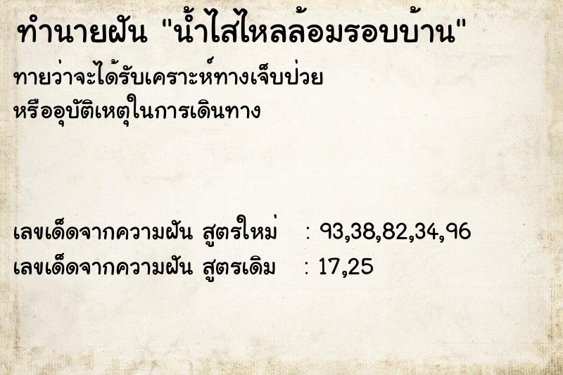 ทำนายฝันน้ำไสไหลล้อมรอบบ้าน ทำนายฝันทำนายฝันน้ำไสไหลล้อมรอบบ้าน