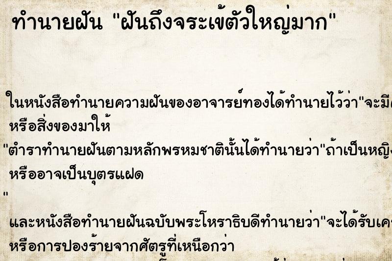 ทำนายฝันฝันถึงจระเข้ตัวใหญ่มาก ทำนายฝันทำนายฝันฝันถึงจระเข้ตัวใหญ่มาก