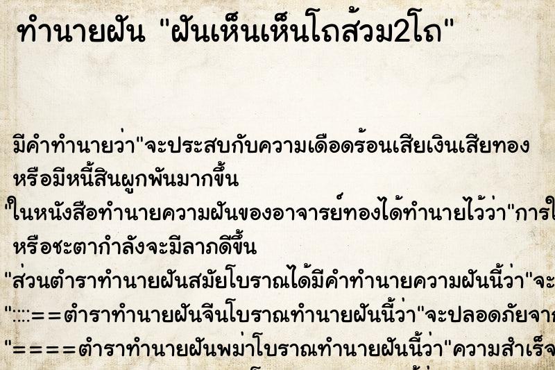ทำนายฝันทำนายฝันฝันเห็นเห็นโถส้วม2โถ