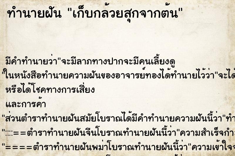 ทำนายฝัน เก็บกล้วยสุกจากต้น ทำนายฝัน เก็บกล้วยสุกจากต้น