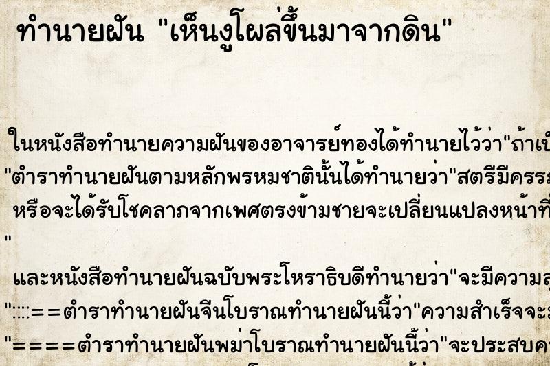 ทำนายฝัน เห็นงูโผล่ขึ้นมาจากดิน ทำนายฝัน เห็นงูโผล่ขึ้นมาจากดิน
