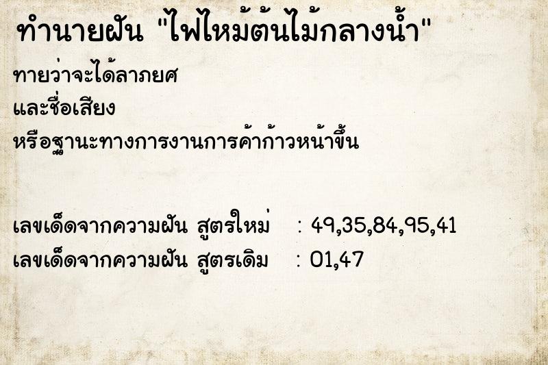 ทำนายฝันทำนายฝันไฟไหม้ต้นไม้กลางน้ำ