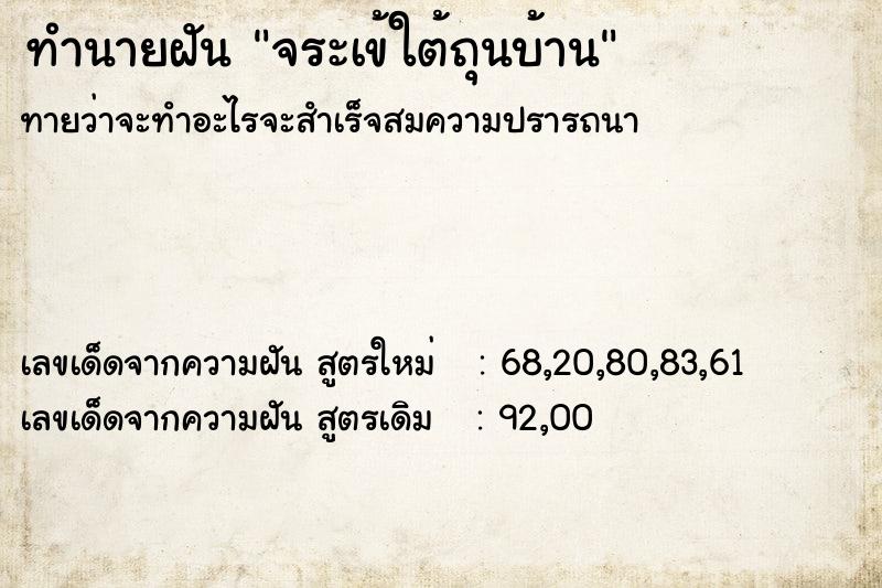 ทำนายฝันจระเข้ใต้ถุนบ้าน ทำนายฝันทำนายฝันจระเข้ใต้ถุนบ้าน