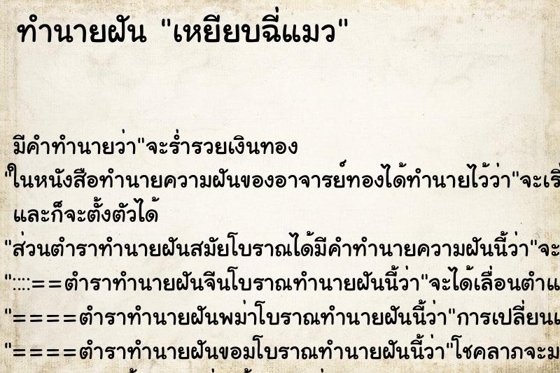 ทำนายฝัน เหยียบฉี่แมว ทำนายฝัน เหยียบฉี่แมว