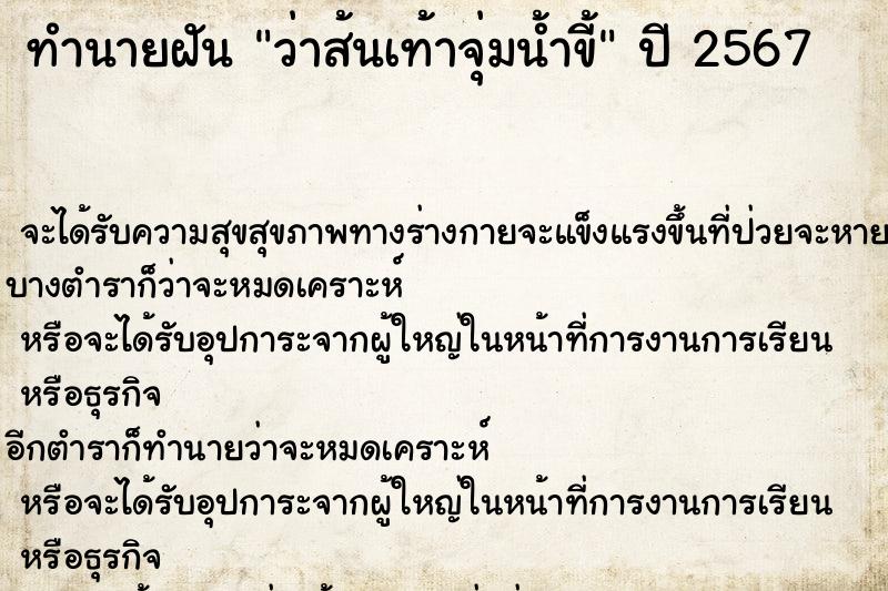 ทำนายฝัน ว่าส้นเท้าจุ่มน้ำขี้ ตำราโบราณ แม่นที่สุดในโลก