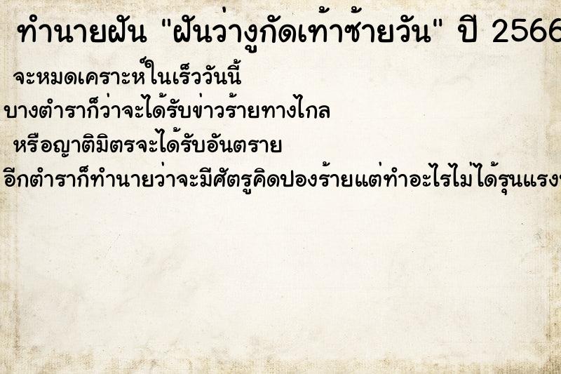 ทำนายฝันฝันว่างูกัดเท้าซ้ายวัน ทำนายฝันทำนายฝันฝันว่างูกัดเท้าซ้ายวัน
