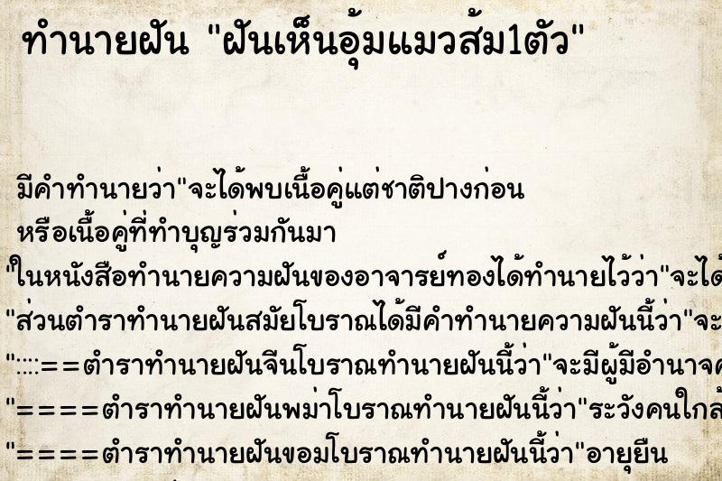 ทำนายฝันฝันเห็นอุ้มแมวส้ม1ตัว ทำนายฝันทำนายฝันฝันเห็นอุ้มแมวส้ม1ตัว