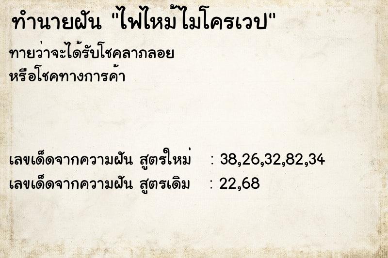 ทำนายฝันไฟไหม้ไมโครเวป ทำนายฝันทำนายฝันไฟไหม้ไมโครเวป