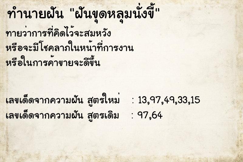 ทำนายฝันทำนายฝันฝันขุดหลุมนั่งขี้