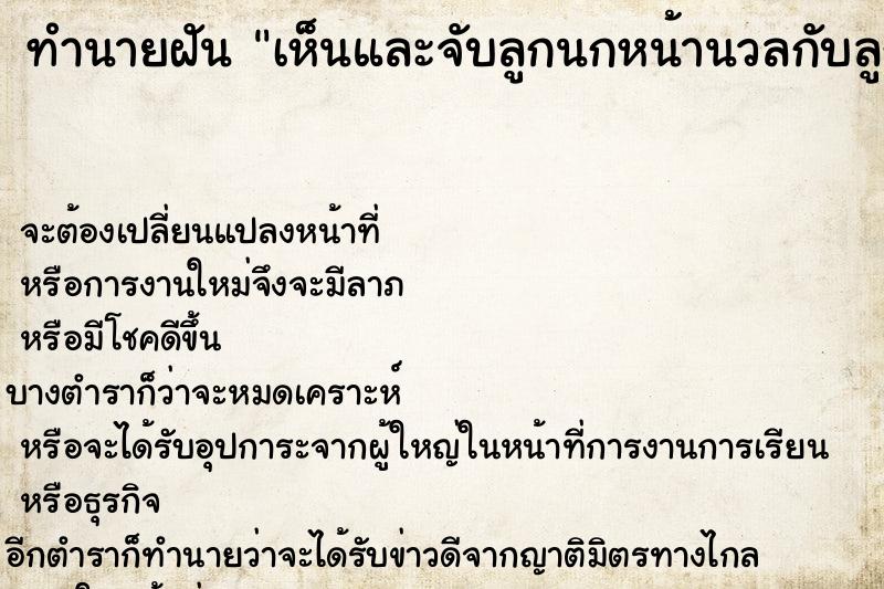 ทำนายฝันเห็นและจับลูกนกหน้านวลกับลูกนกแสก ทำนายฝันทำนายฝันเห็นและจับลูกนกหน้านวลกับลูกนกแสก