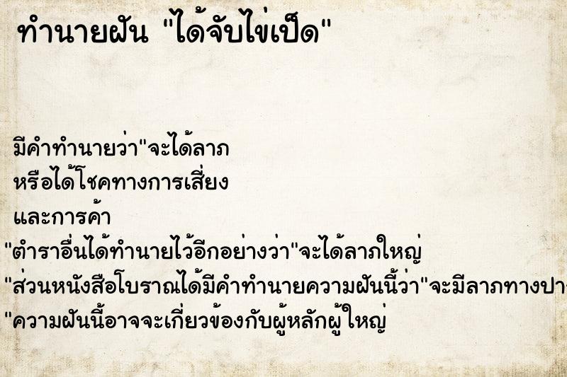 ทำนายฝัน ได้จับไข่เป็ด