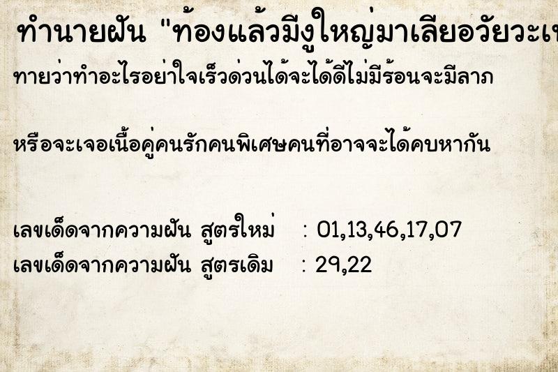 ทำนายฝันทำนายฝันท้องแล้วมีงูใหญ่มาเลียอวัยวะเพศ